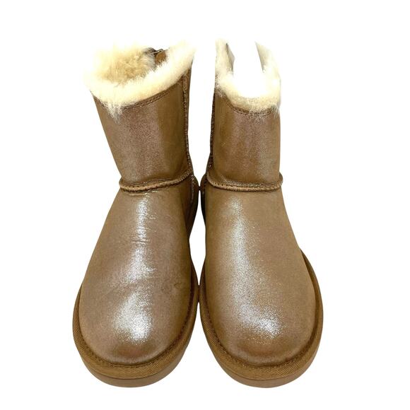 UGG Size 7 Shiny Classic Mini Zip Cancer Awareness Chestnut Boots NEW IN BOX - Picture 2 of 16